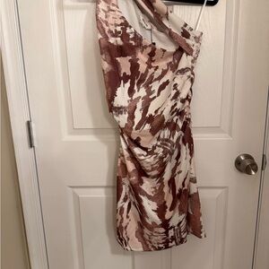 Chic One Shoulder Dress in Brown and Cream